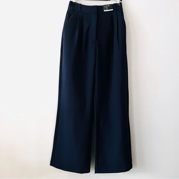 Abercrombie & Fitch Sloane Tailored Pants | Ultra High Rise Wide Leg | Navy 2S - Picture 5 of 13